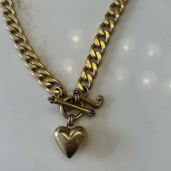 Vintage Juicy Couture Banner Puffy Gold Link Heart Necklace Y2K - Picture 3 of 10